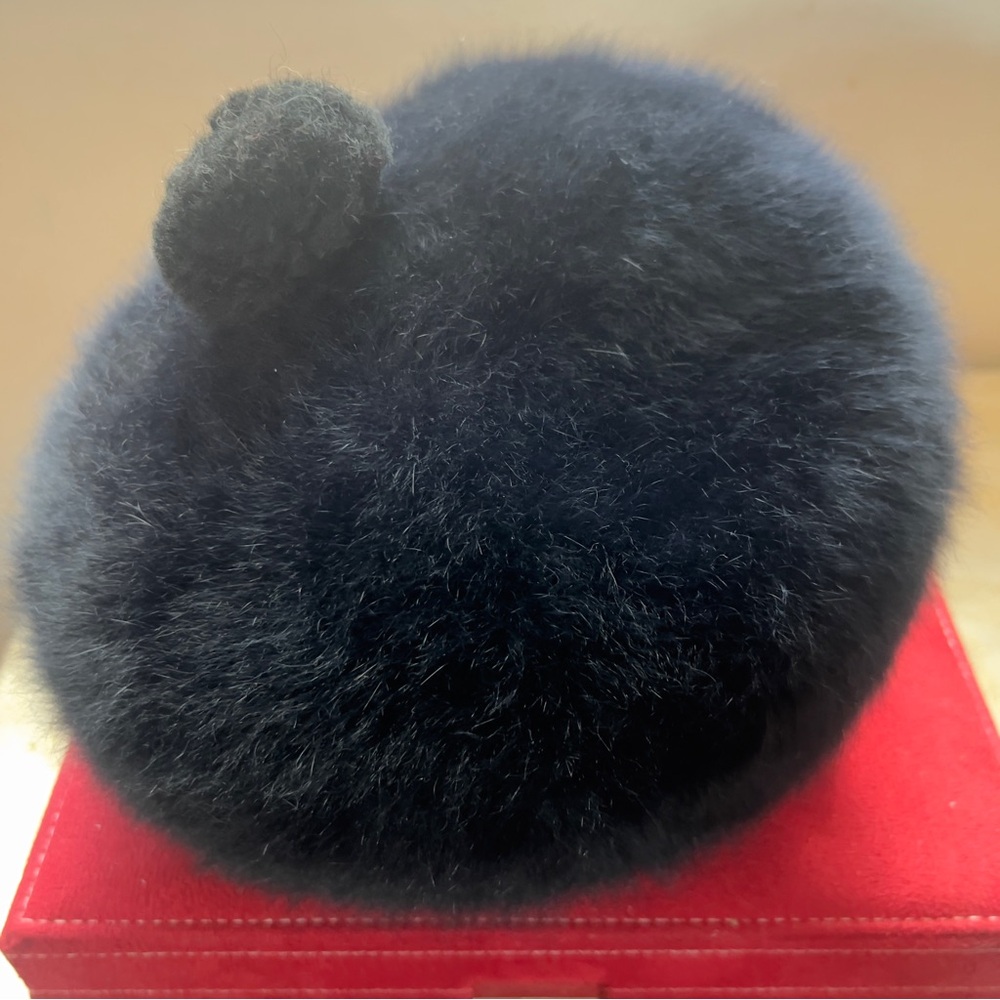 Vintage Kangol Fuzzy Black Angora Beret 1960s Mod-Made in England Pre Logo RARE